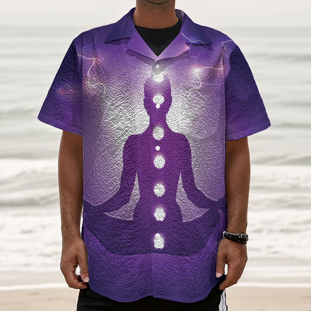 Power Of Seven Chakras Print Textured Short Sleeve Shirt