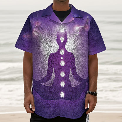 Power Of Seven Chakras Print Textured Short Sleeve Shirt
