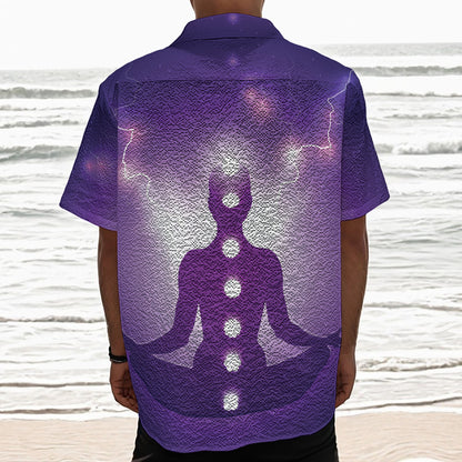 Power Of Seven Chakras Print Textured Short Sleeve Shirt