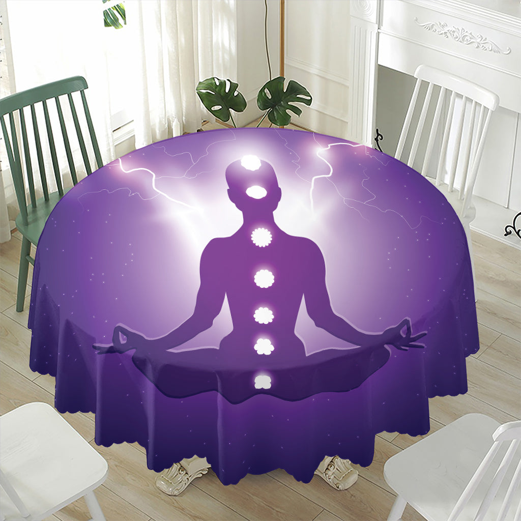 Power Of Seven Chakras Print Waterproof Round Tablecloth