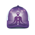 Power Of Seven Chakras Print White Mesh Trucker Cap