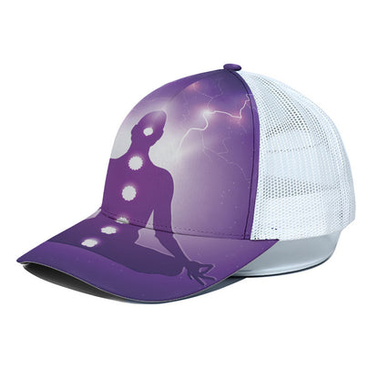 Power Of Seven Chakras Print White Mesh Trucker Cap