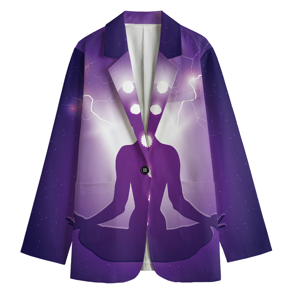 Power Of Seven Chakras Print Women's Cotton Blazer