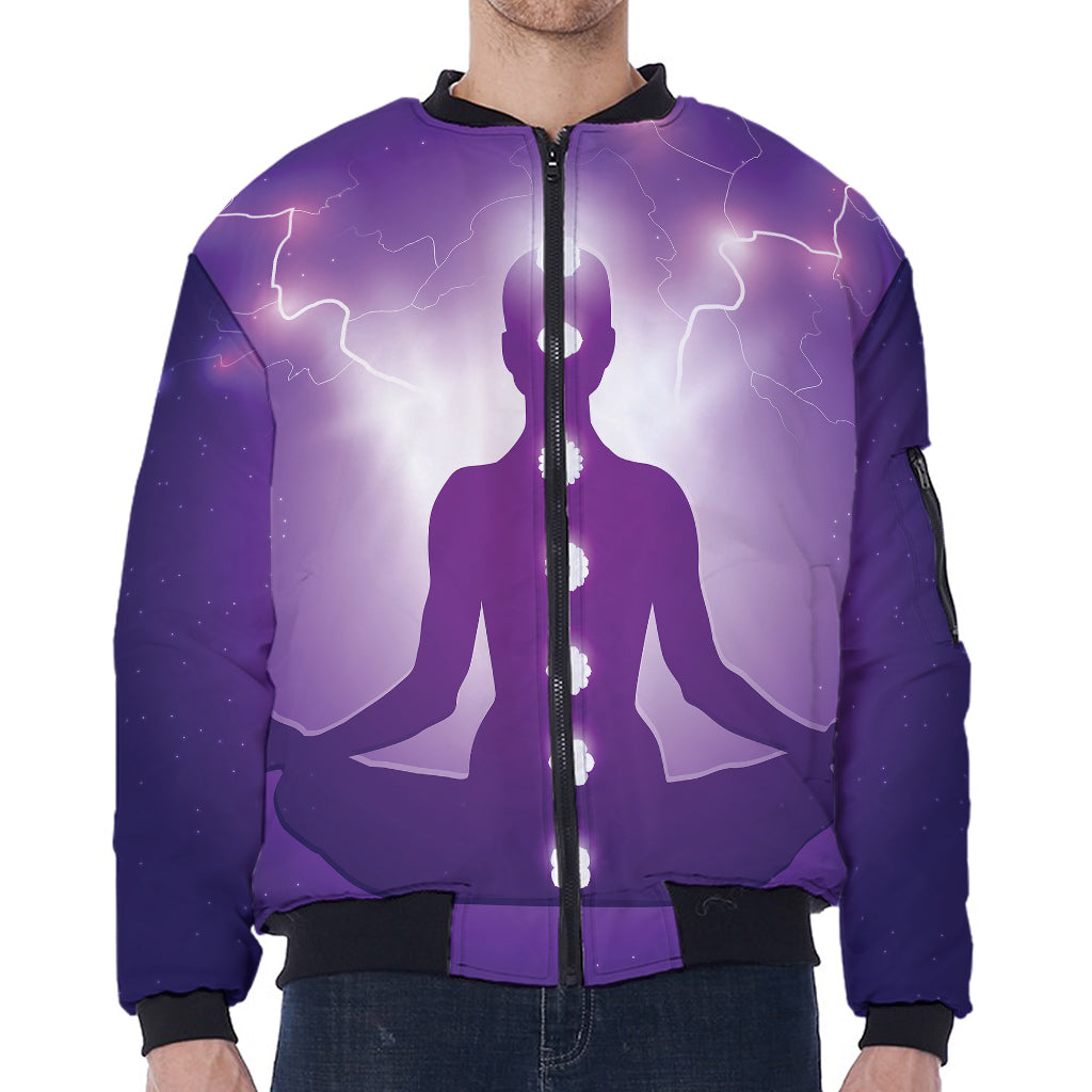 Power Of Seven Chakras Print Zip Sleeve Bomber Jacket