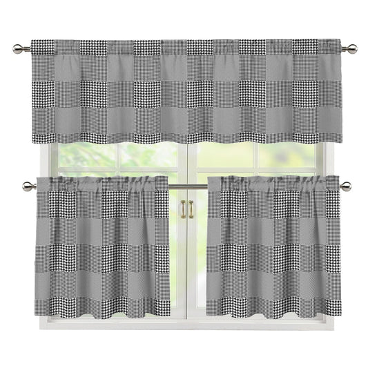 Prince of Wales Check Pattern Print 3 Piece Kitchen Curtains
