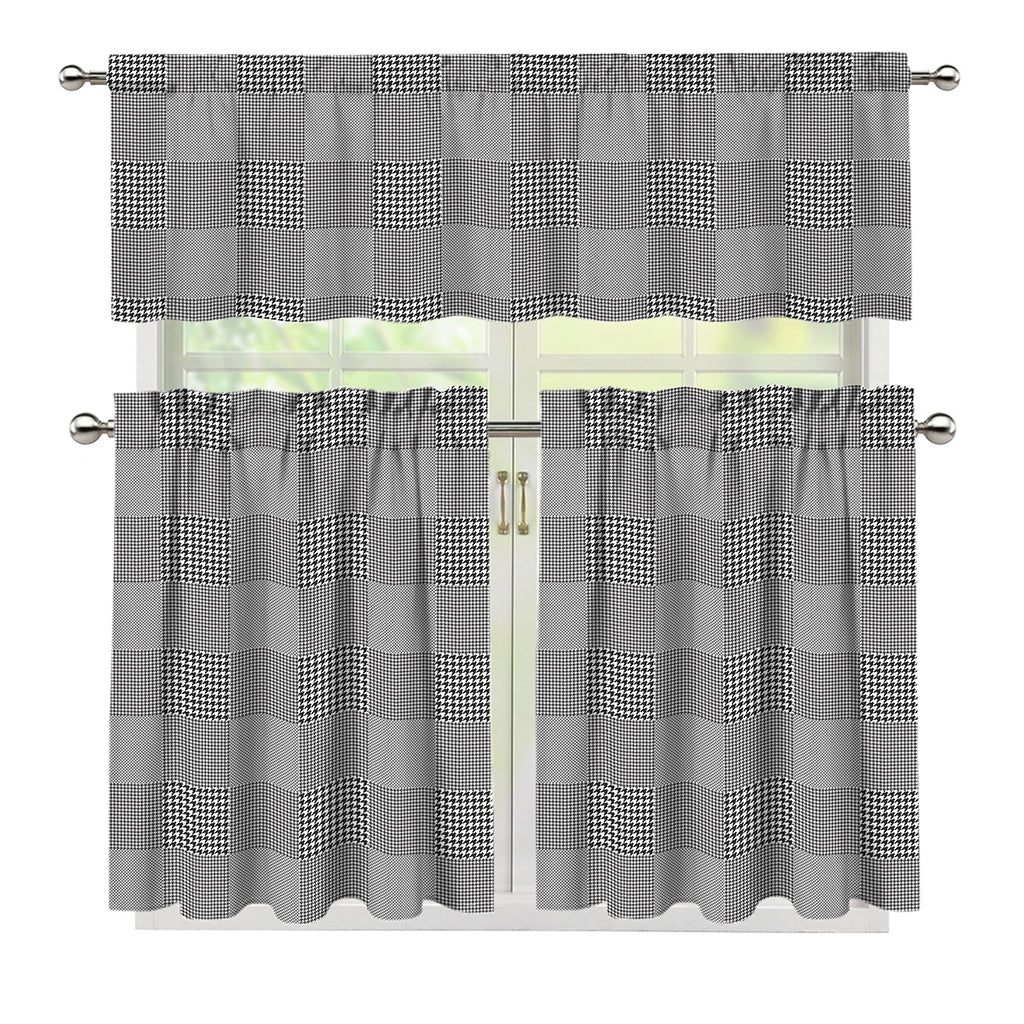 Prince of Wales Check Pattern Print 3 Piece Kitchen Curtains