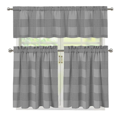 Prince of Wales Check Pattern Print 3 Piece Kitchen Curtains