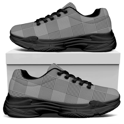 Prince of Wales Check Pattern Print Black Chunky Shoes