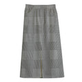 Prince of Wales Check Pattern Print Cotton Front Slit Maxi Skirt