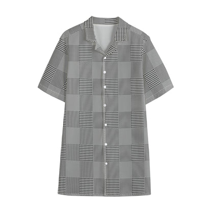 Prince of Wales Check Pattern Print Cotton Hawaiian Shirt
