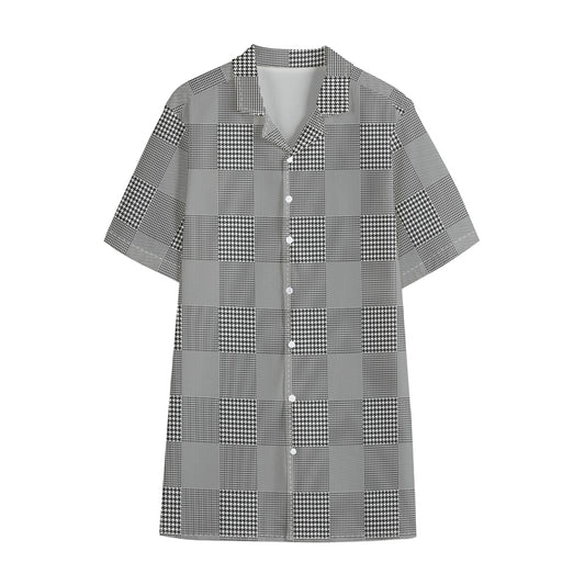 Prince of Wales Check Pattern Print Cotton Hawaiian Shirt