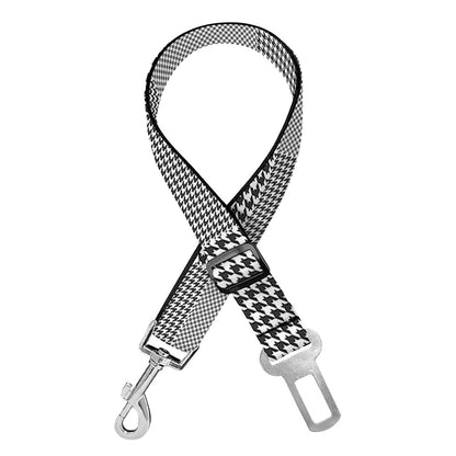 Prince of Wales Check Pattern Print Dog Seat Belt
