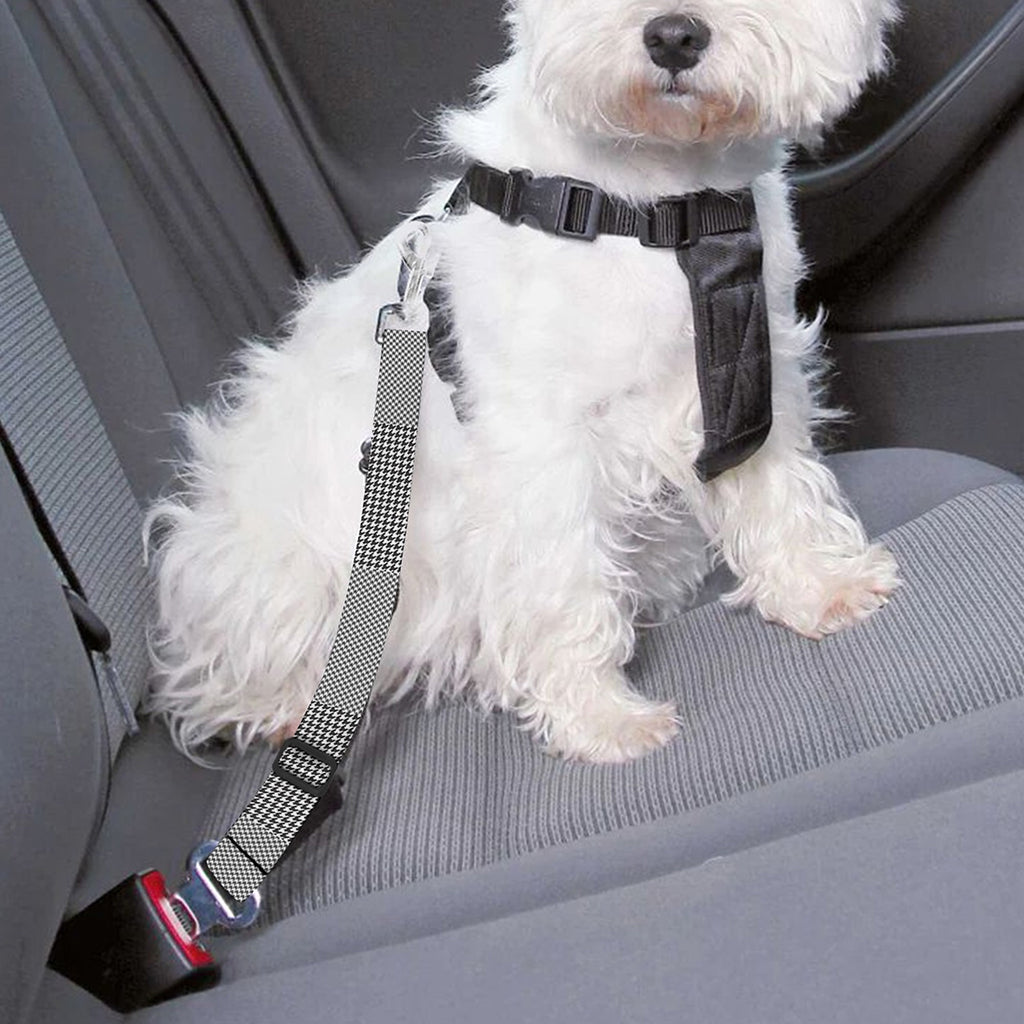 Prince of Wales Check Pattern Print Dog Seat Belt