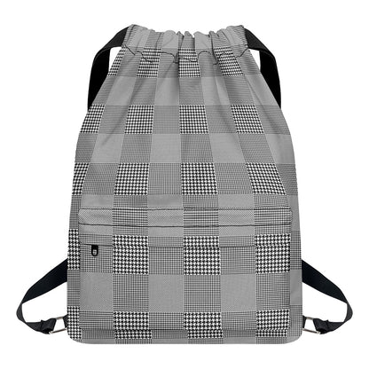 Prince of Wales Check Pattern Print Drawstring Backpack