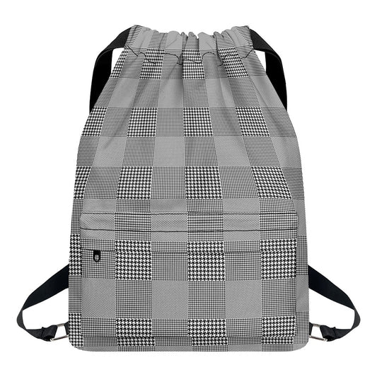 Prince of Wales Check Pattern Print Drawstring Backpack