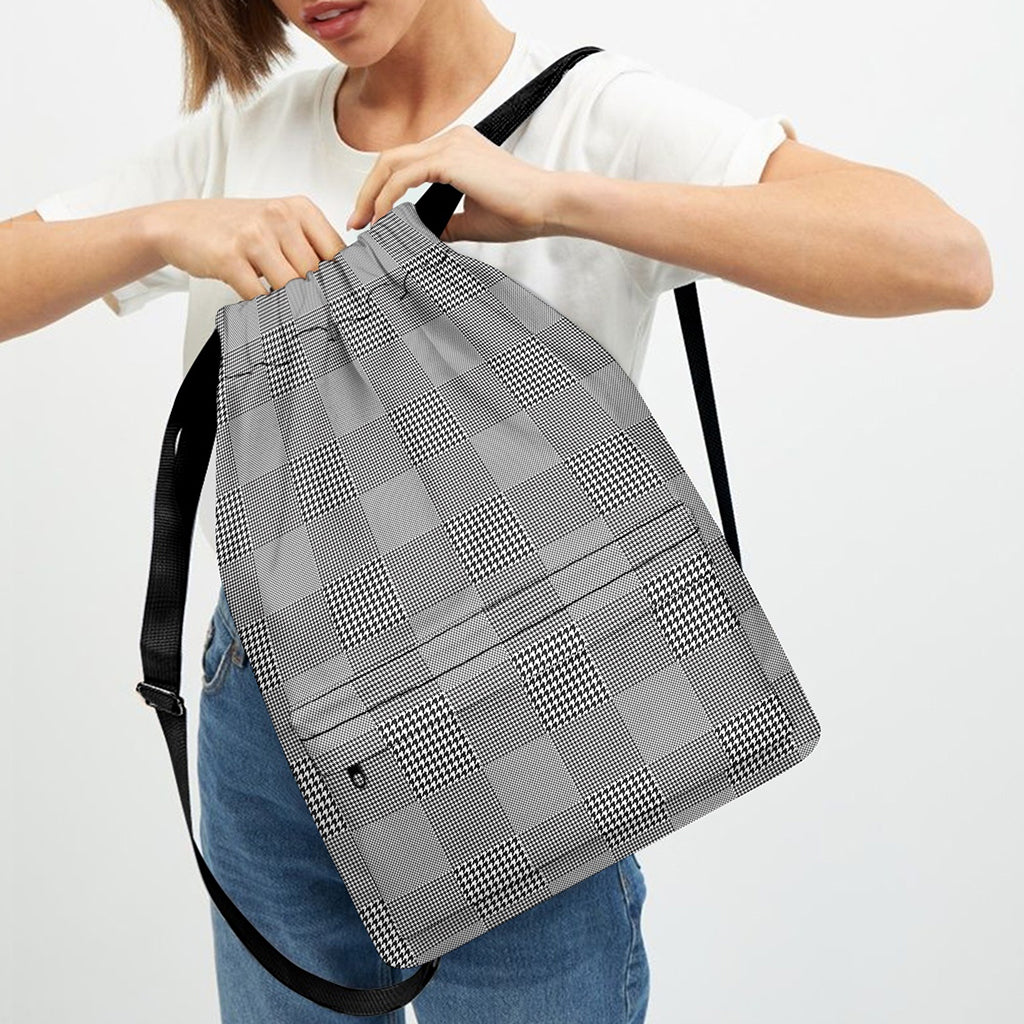 Prince of Wales Check Pattern Print Drawstring Backpack