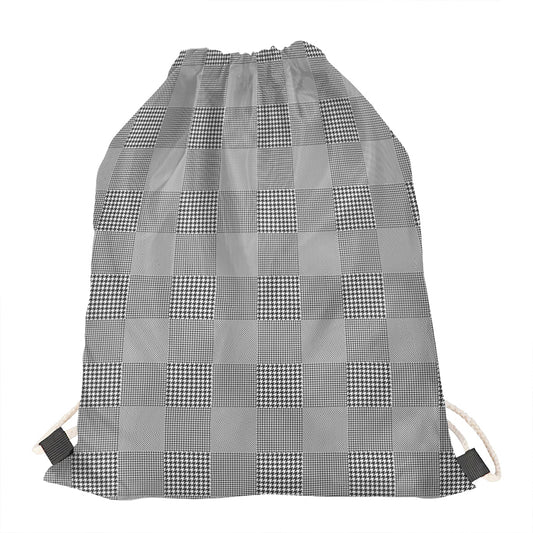 Prince of Wales Check Pattern Print Drawstring Bag