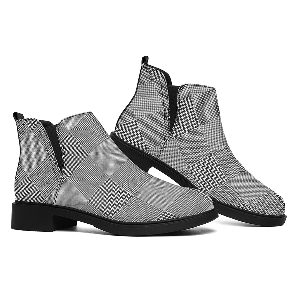 Prince of Wales Check Pattern Print Flat Ankle Boots