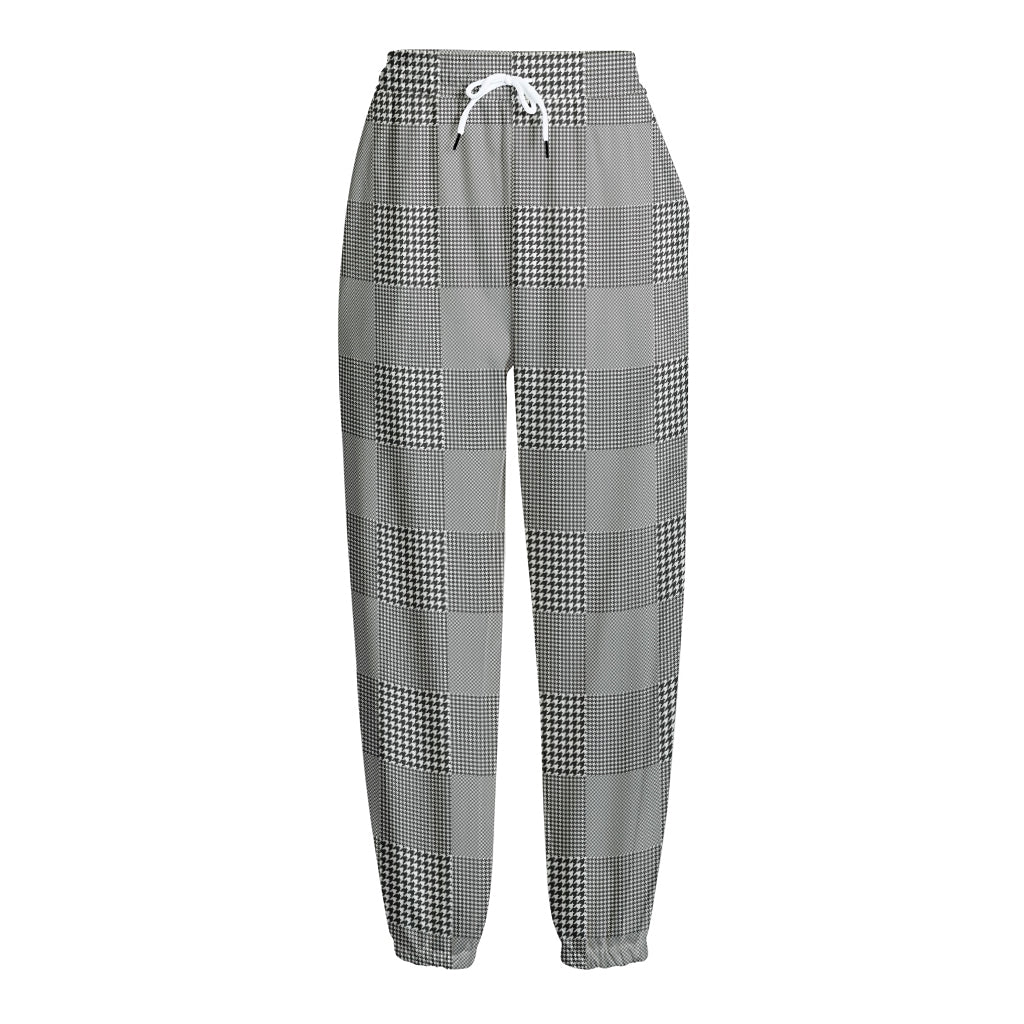 Prince of Wales Check Pattern Print Fleece Lined Knit Pants