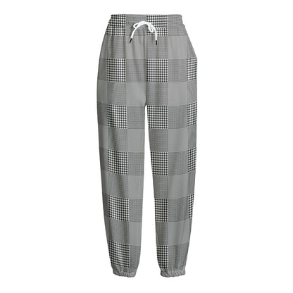 Prince of Wales Check Pattern Print Fleece Lined Knit Pants