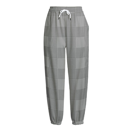 Prince of Wales Check Pattern Print Fleece Lined Knit Pants
