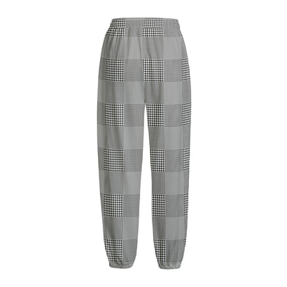Prince of Wales Check Pattern Print Fleece Lined Knit Pants