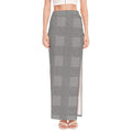 Prince of Wales Check Pattern Print High Slit Maxi Skirt
