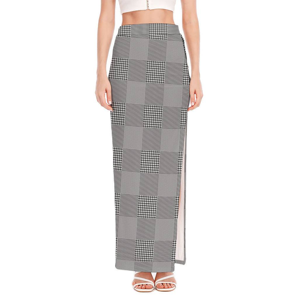 Prince of Wales Check Pattern Print High Slit Maxi Skirt