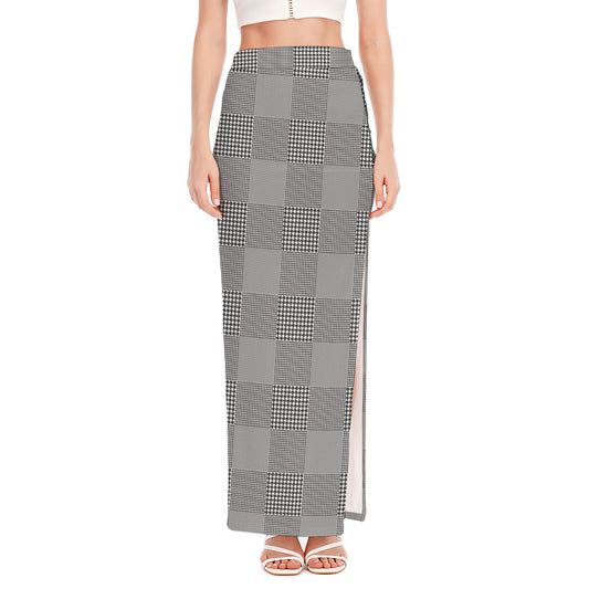 Prince of Wales Check Pattern Print High Slit Maxi Skirt