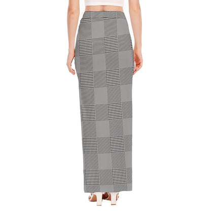Prince of Wales Check Pattern Print High Slit Maxi Skirt