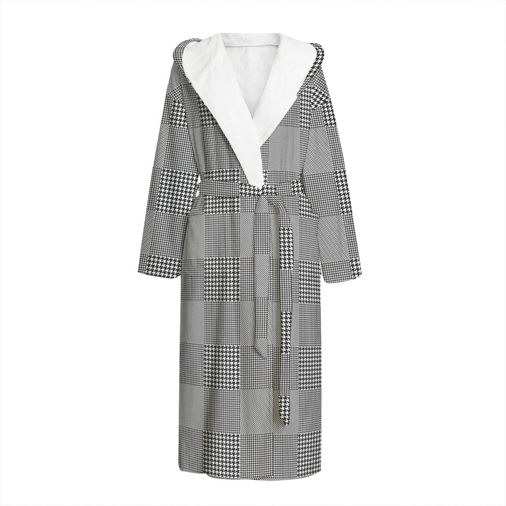 Prince of Wales Check Pattern Print Hooded Bathrobe