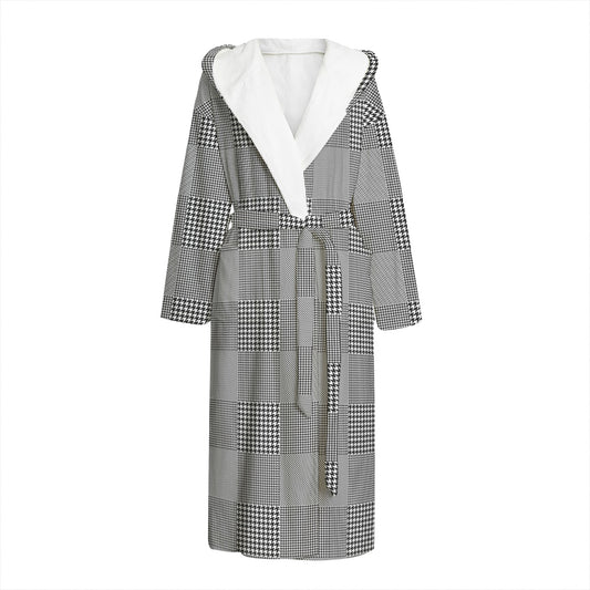 Prince of Wales Check Pattern Print Hooded Bathrobe