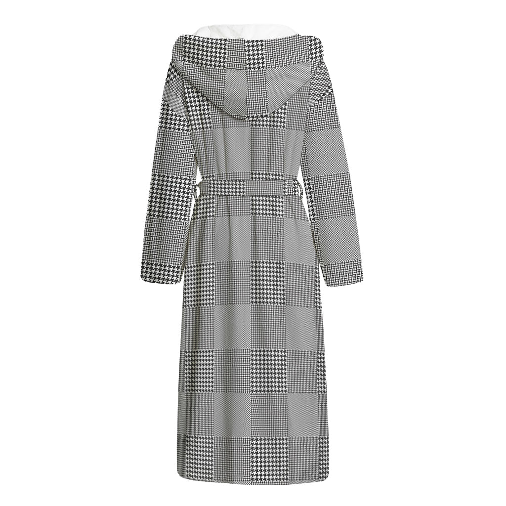 Prince of Wales Check Pattern Print Hooded Bathrobe