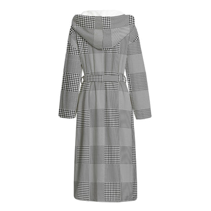 Prince of Wales Check Pattern Print Hooded Bathrobe