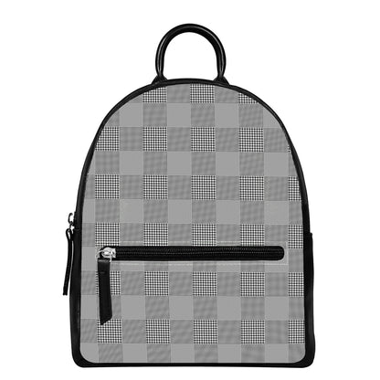 Prince of Wales Check Pattern Print Leather Backpack