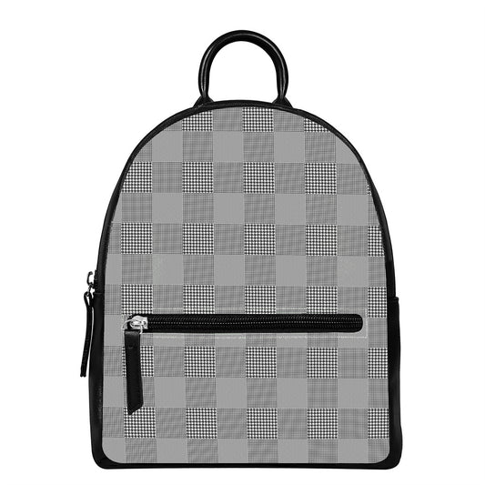 Prince of Wales Check Pattern Print Leather Backpack