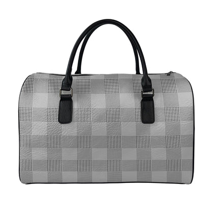 Prince of Wales Check Pattern Print Leather Duffle Bag