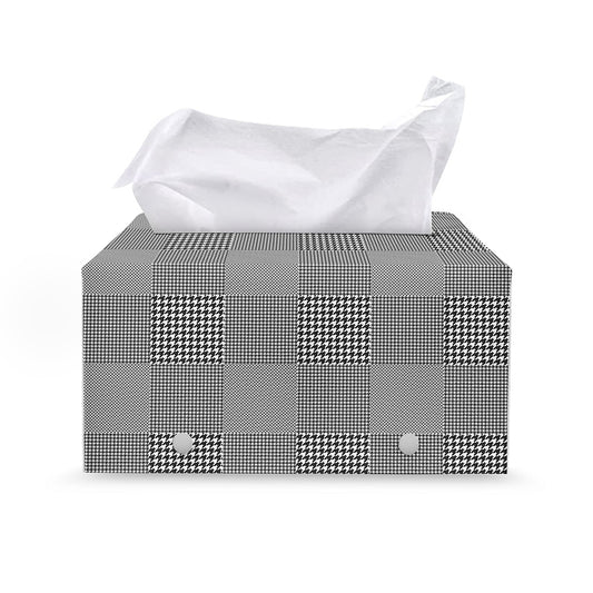 Prince of Wales Check Pattern Print Leather Tissue Box Cover