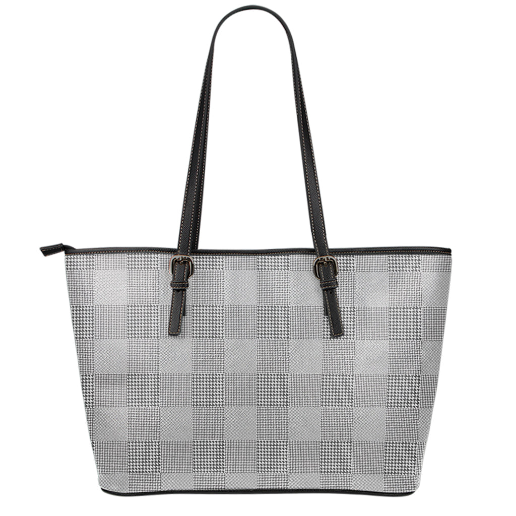 Prince of Wales Check Pattern Print Leather Tote Bag