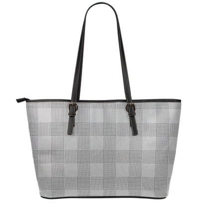 Prince of Wales Check Pattern Print Leather Tote Bag