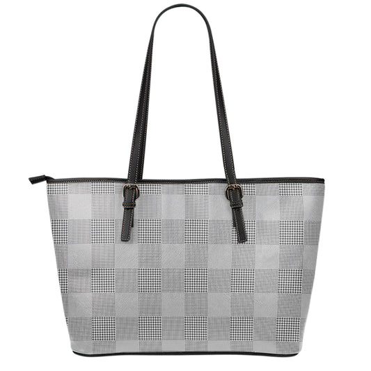 Prince of Wales Check Pattern Print Leather Tote Bag