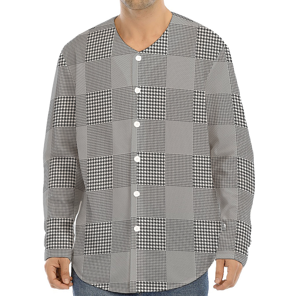 Prince of Wales Check Pattern Print Long Sleeve Baseball Jersey