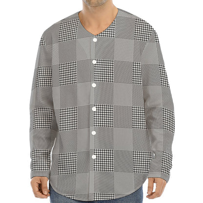 Prince of Wales Check Pattern Print Long Sleeve Baseball Jersey