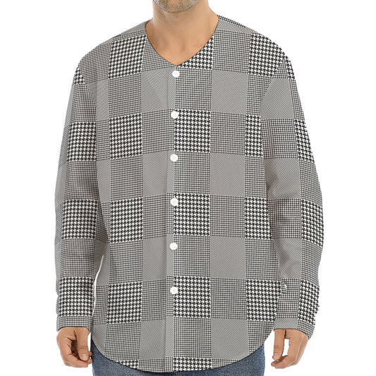 Prince of Wales Check Pattern Print Long Sleeve Baseball Jersey