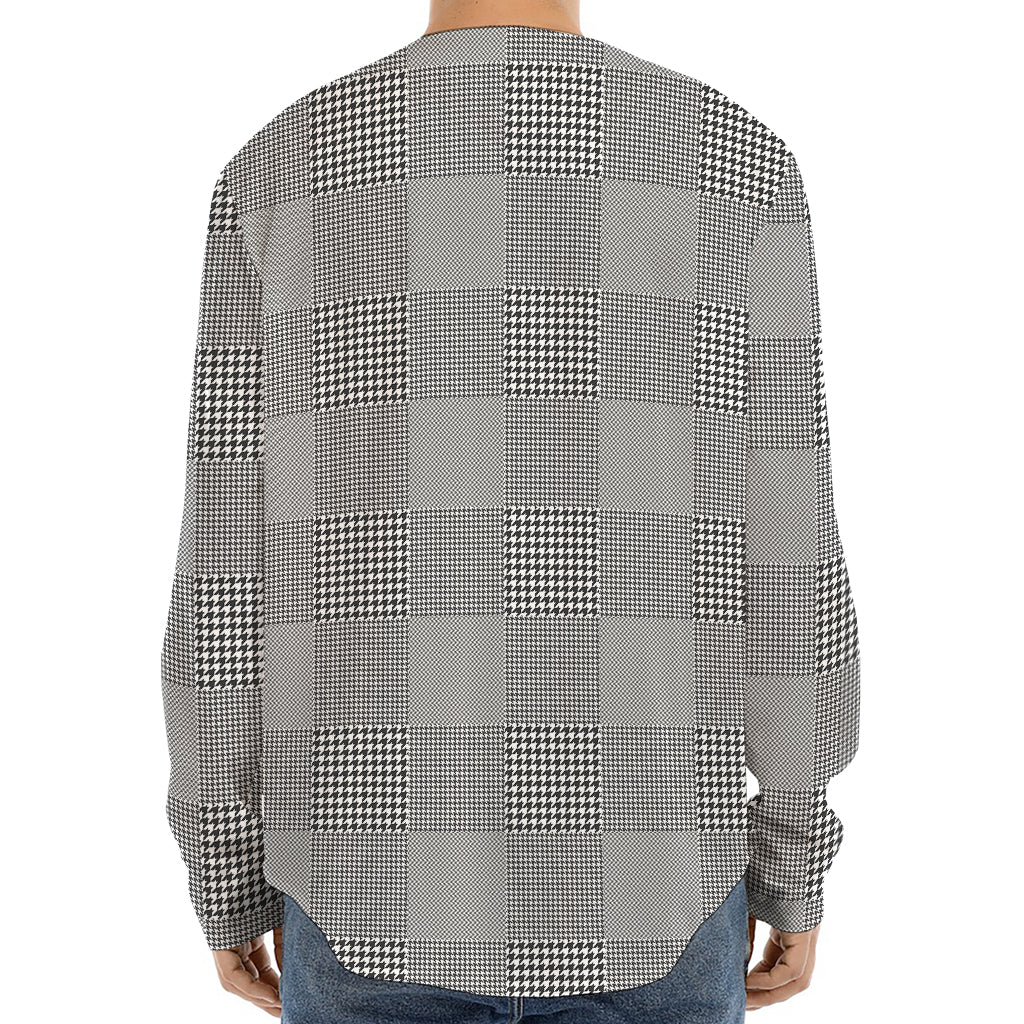 Prince of Wales Check Pattern Print Long Sleeve Baseball Jersey