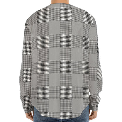 Prince of Wales Check Pattern Print Long Sleeve Baseball Jersey