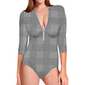 Prince of Wales Check Pattern Print Long Sleeve Swimsuit