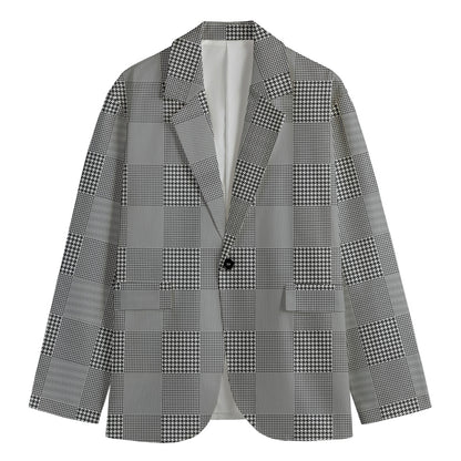 Prince of Wales Check Pattern Print Men's Cotton Blazer