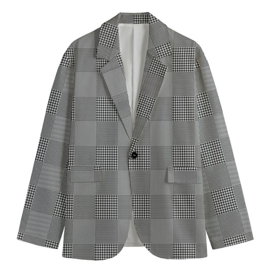 Prince of Wales Check Pattern Print Men's Cotton Blazer