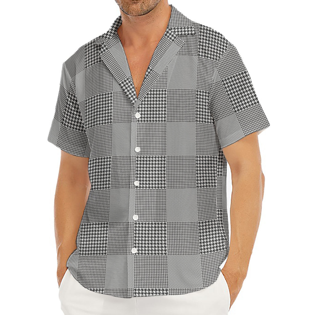 Prince of Wales Check Pattern Print Men's Deep V-Neck Shirt